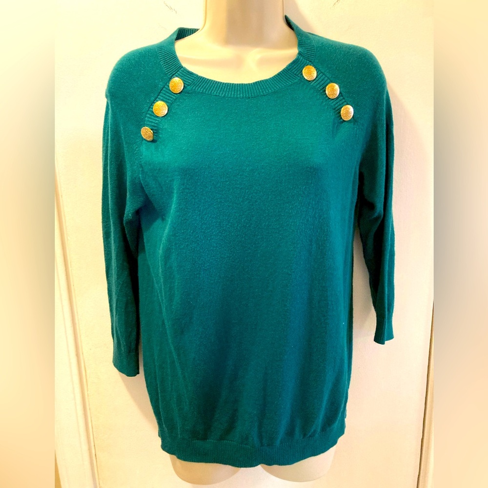 The Limited XS emerald green Sweater with Gold Buttons 25-053-03